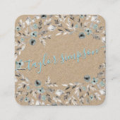 Dusty Blue Greenery Kraft Paper Neon Swash Script Quadratische Visitenkarte (Vorderseite)