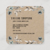 Dusty Blue Greenery Kraft Paper Neon Swash Script Quadratische Visitenkarte (Rückseite)