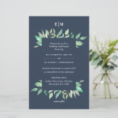 Dusty Blue Greenery Leafy Budget Hochzeit Einladun (Stehend Vorderseite)
