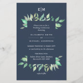 Dusty Blue Greenery Leafy Budget Hochzeit Einladun (Vorderseite)