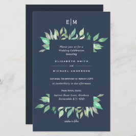 Dusty Blue Greenery Leafy Budget Hochzeit Einladun