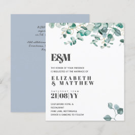 Dusty Blue Greenery Leafy Budget Hochzeit Einladun
