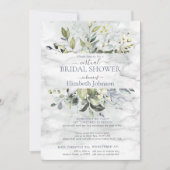 Dusty Blue Greenery Marble Virtual Dusche Einladung (Vorderseite)