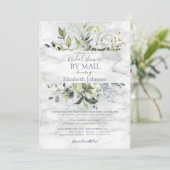 Dusty Blue Greenery Marmordusche per Mail Einladung (Stehend Vorderseite)