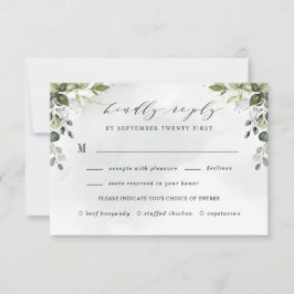 Dusty Blue Greenery mit Meal Choice Boho Wedding RSVP Karte