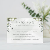 Dusty Blue Greenery mit Meal Choice Boho Wedding RSVP Karte (Stehend Vorderseite)