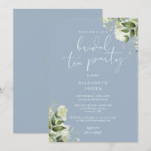 Dusty Blue Greenery Monogram Bridal Tea Party Einladung (Vorne/Hinten)