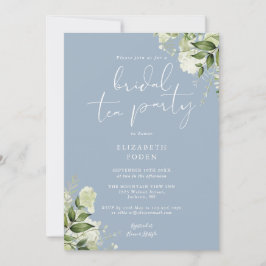 Dusty Blue Greenery Monogram Bridal Tea Party Einladung