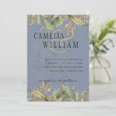 Dusty Blue Greenery Printed und Digital Wedding Einladung (Stehend Vorderseite)