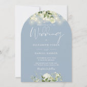 Dusty Blue Greenery QR Code Foto Arch Wedding Einladung (Vorderseite)
