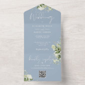 Dusty Blue Greenery QR Code Monogram Wedding All In One Einladung (Innen Boden)