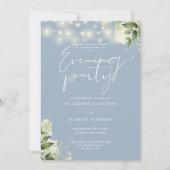 Dusty Blue Greenery QR Code Wedding Abend Party Einladung (Vorderseite)
