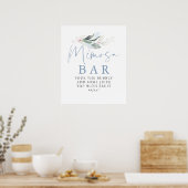 Dusty Blue Greenery Rose Gold Leaf Mimosa Bar Sign Poster (Küche)