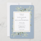Dusty Blue Greenery Rustic Kraft Foto Wedding Einladung (Vorderseite)