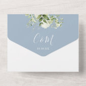 Dusty Blue Greenery Script Monogram Wedding All In One Einladung (Rückseite)