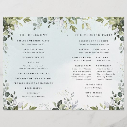 Dusty Blue Greenery Themed Wedding Programs (Rückseite)
