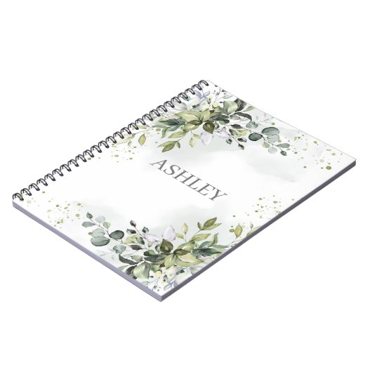 Dusty Blue Greenery Wasserfarbe Personalisierter N Notizblock (Linke Seite)