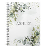 Dusty Blue Greenery Wasserfarbe Personalisierter N Notizblock (Vorderseite)