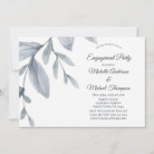 Dusty Blue Greenery Watercolor Engagement Party Einladung (Vorderseite)