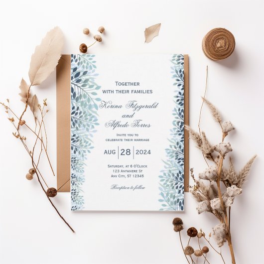 Dusty Blue Greenery Wedding Invitation  Einladung