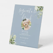 Dusty Blue Greenery Wedding Pet Signature Drink Sockelschild (Vorderseite)