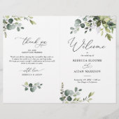 Dusty Blue Greenery Wedding Program Bi-Fold (Vorderseite)