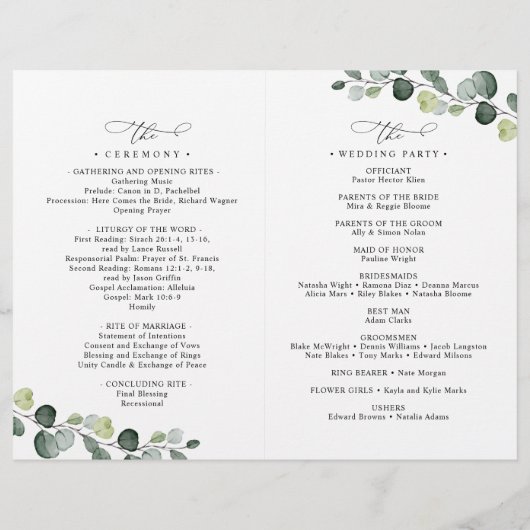 Dusty Blue Greenery Wedding Program Bi-Fold (Rückseite)