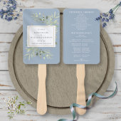 Dusty Blue Greenery Wedding Program Hand Fan Fächer