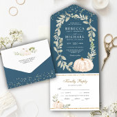 Dusty Blue Greenery White Pumpkin Hochzeit im Herb All In One Einladung
