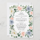 Dusty Blue Grey Blush Pink Peach Floral Wedding Einladung (Vorderseite)
