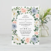 Dusty Blue Grey Blush Pink Peach Floral Wedding Einladung (Stehend Vorderseite)