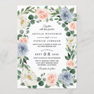 Dusty Blue Grey Blush Pink Peach Floral Wedding Einladung