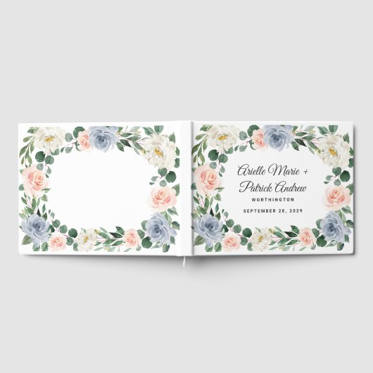 Dusty Blue Grey Blush Pink Peach Floral Wedding Gästebuch (Voll)