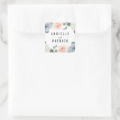 Dusty Blue Grey Blush Pink Peach Floral Wedding Quadratischer Aufkleber (Tasche)