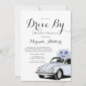 Dusty Blue Grey Floral Car Drive by Brautparty Einladung (Vorderseite)