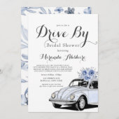 Dusty Blue Grey Floral Car Drive by Brautparty Einladung (Vorne/Hinten)