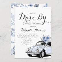 Dusty Blue Grey Floral Car Drive by Brautparty
