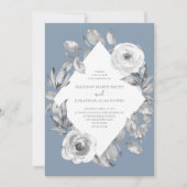 Dusty Blue Grey Floral Diamond Wedding Einladung (Vorderseite)