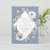 Dusty Blue Grey Floral Diamond Wedding Einladung (Stehend Vorderseite)