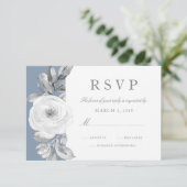Dusty Blue Grey floral Diamond Wedding RSVP Karte (Stehend Vorderseite)