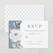 Dusty Blue Grey floral Diamond Wedding RSVP Karte (Vorne/Hinten)