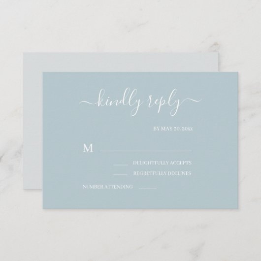 Dusty Blue Grey Minimalistisch Wedding RSVP Einladung (Vorne/Hinten)