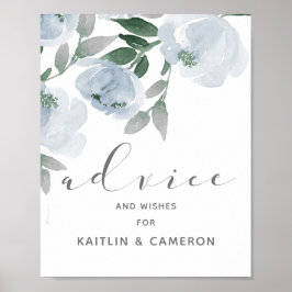 Dusty Blue & Grey Watercolor Bridal Adress Sign Poster