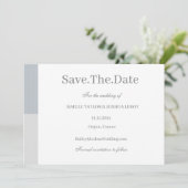 Dusty Blue Grey White Stripes Save the Date Einladung (Stehend Vorderseite)