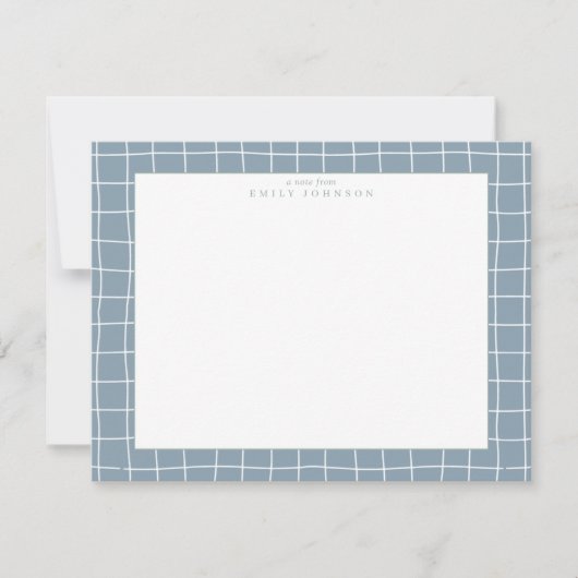 Dusty Blue Grid Frame Note Card Einladung (Vorderseite)