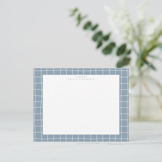 Dusty Blue Grid Frame Note Card Einladung (Stehend Vorderseite)