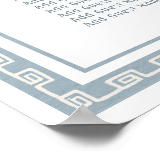 Dusty Blue Griechisch Frame Taufe Seating Chart Poster (Ecke)