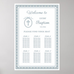 Dusty Blue Griechisch Frame Taufe Seating Chart Poster