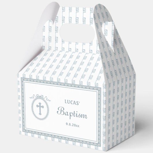 Dusty Blue Griechisch Rahmen Taufe Big Gable Geschenkschachtel (Vorderseite)