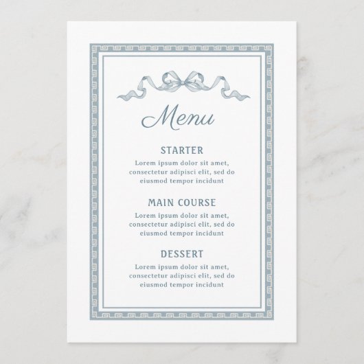 Dusty Blue Griry Frame Menu Menükarte (Vorderseite)